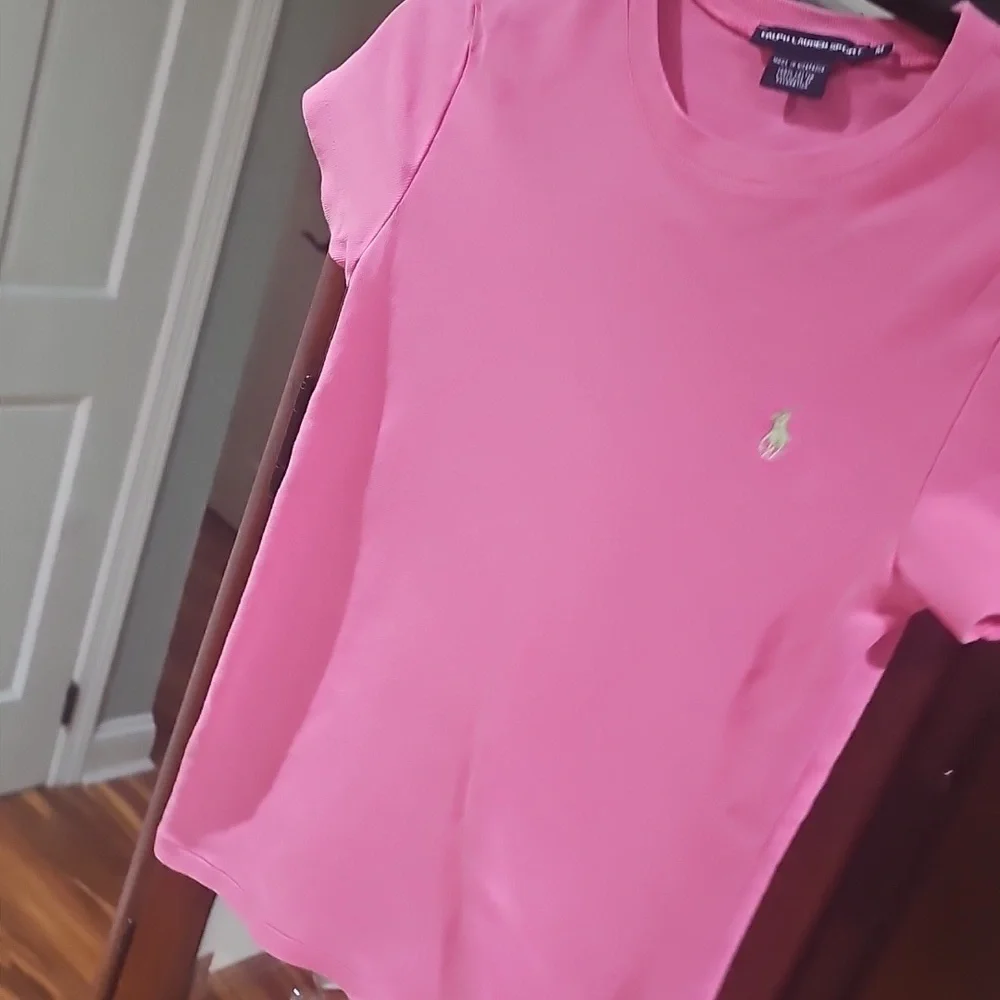 Ralph Lauren Sports Classic Jersey Logo Tee Shirt Pink Size Medium